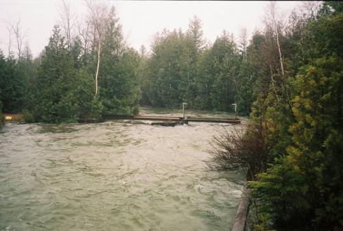 Clark Lake Dam during spring flood conditions